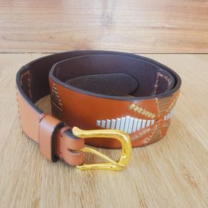 Cuirum Women's Wide Belt Made in Spain Cow Leather Embroidered Sz M Brown West